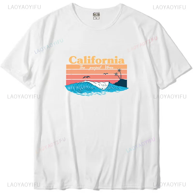 California resort beach vintage graphics fun print fashion street wear trendy casual summer men's and women's all-purpose Tshirt