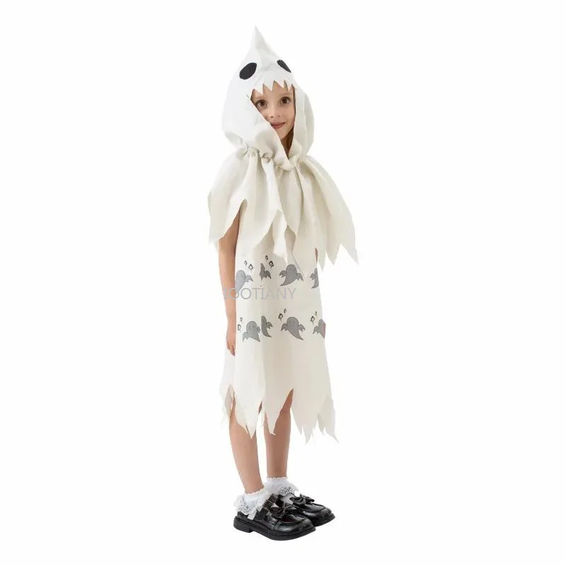 Capa blanca con cara de fantasma, traje de Cosplay para fiesta de Halloween, traje de actuación de terror, conjuntos de escenario de actuación para niños