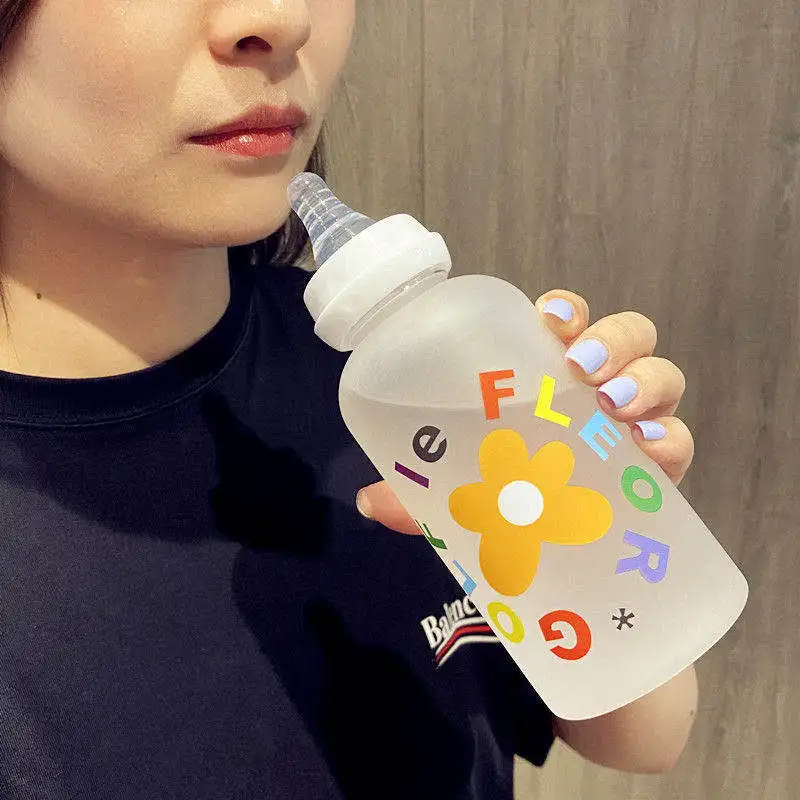 Cute Flowers ABDL Adult Baby Bottle Bpa Portable Water Bottles Sheer Leak Proof Travel Drinking Pacifier Bottle for Girl Boy Cup
