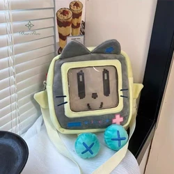 Plush Square Smiling Cat Female Cute Ita Bag Kawaii Girl Transparent Cartoon Casual Crossbody Bag Women DIY Cosplay Shoulder Bag