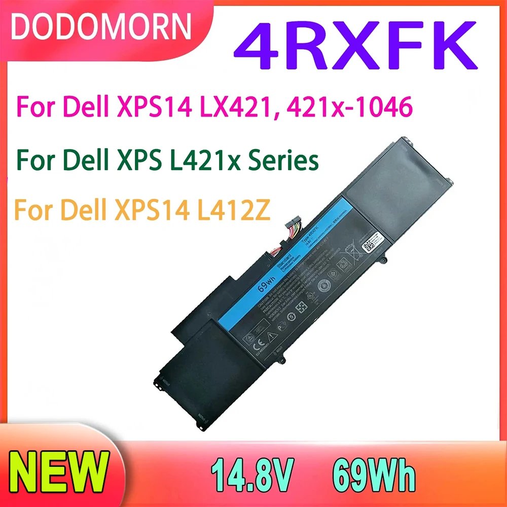 DODOMORN 4RXFK Laptop Battery For Dell XPS 14 LX421 421x-1046 L421x L412Z Ultrabook C1JKH FFK56 69Wh Rechargeable Li-polymer