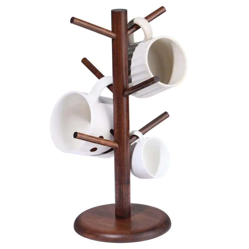 

34cm Water Cup Holder Bamboo Detachable Coffee Mug Holder With 6 Hooks Cup Organizer Tree Counter Tools For Home Kitchen Bar