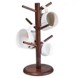 34cm Water Cup Holder Bamboo Detachable Coffee Mug Holder With 6 Hooks Cup Organizer Tree Counter Tools For Home Kitchen Bar
