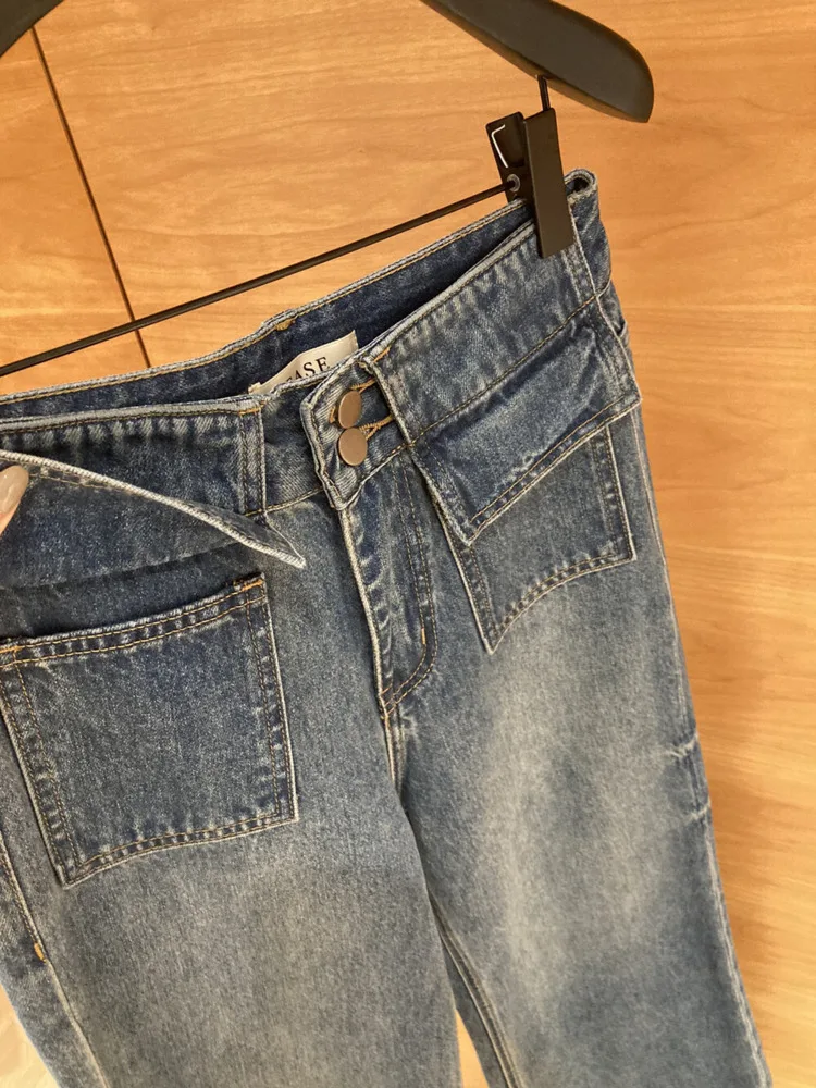 BJTZ pantalones vaqueros de cintura alta de diseñador de bolsillo para mujer 2025 primavera otoño nueva moda ropa de calle informal de pierna ancha pantalones vaqueros femeninos