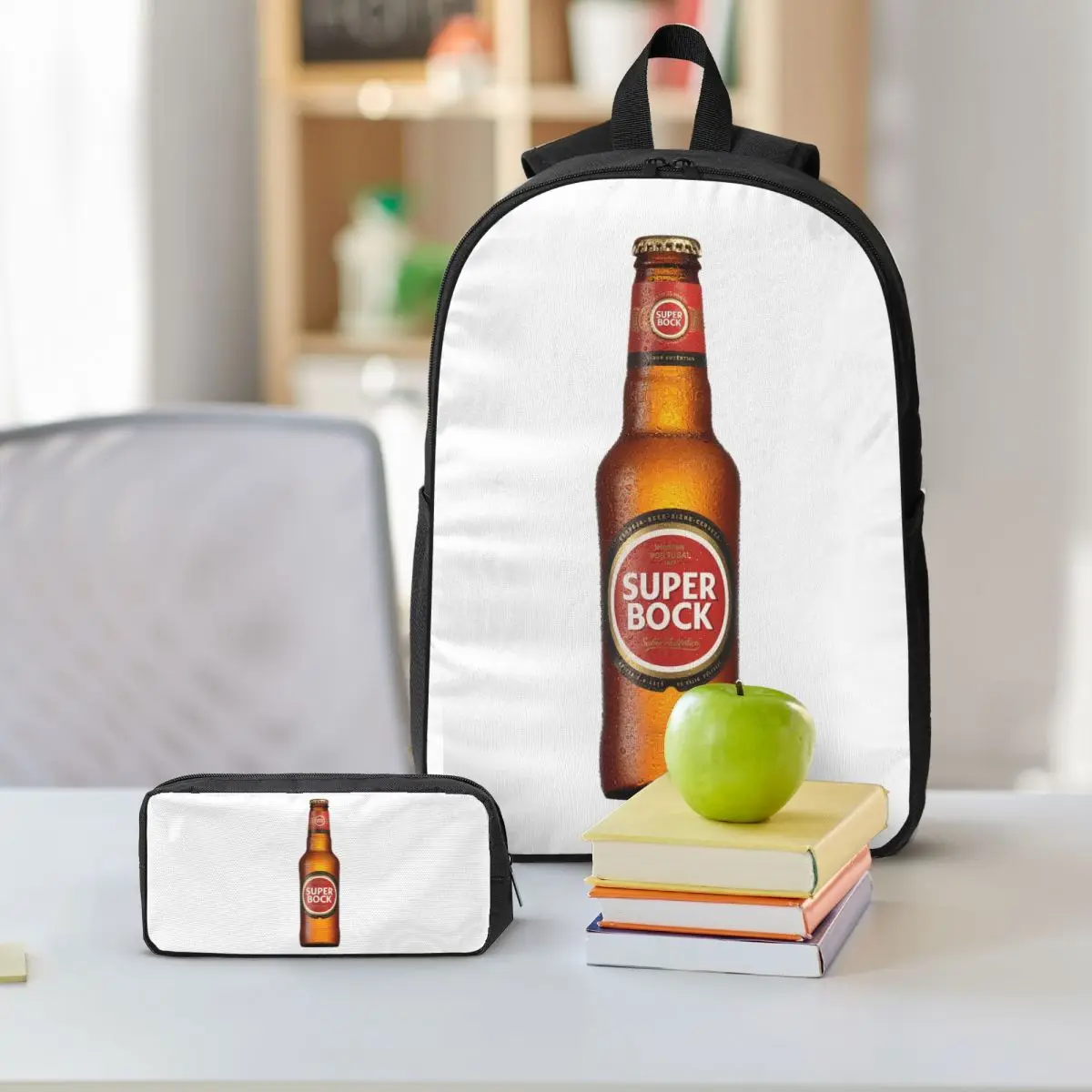 Super Bock Backpack Student BookBag School Bag Shoulder Bags 3ps Insulated Lunch Bag Pencil Case