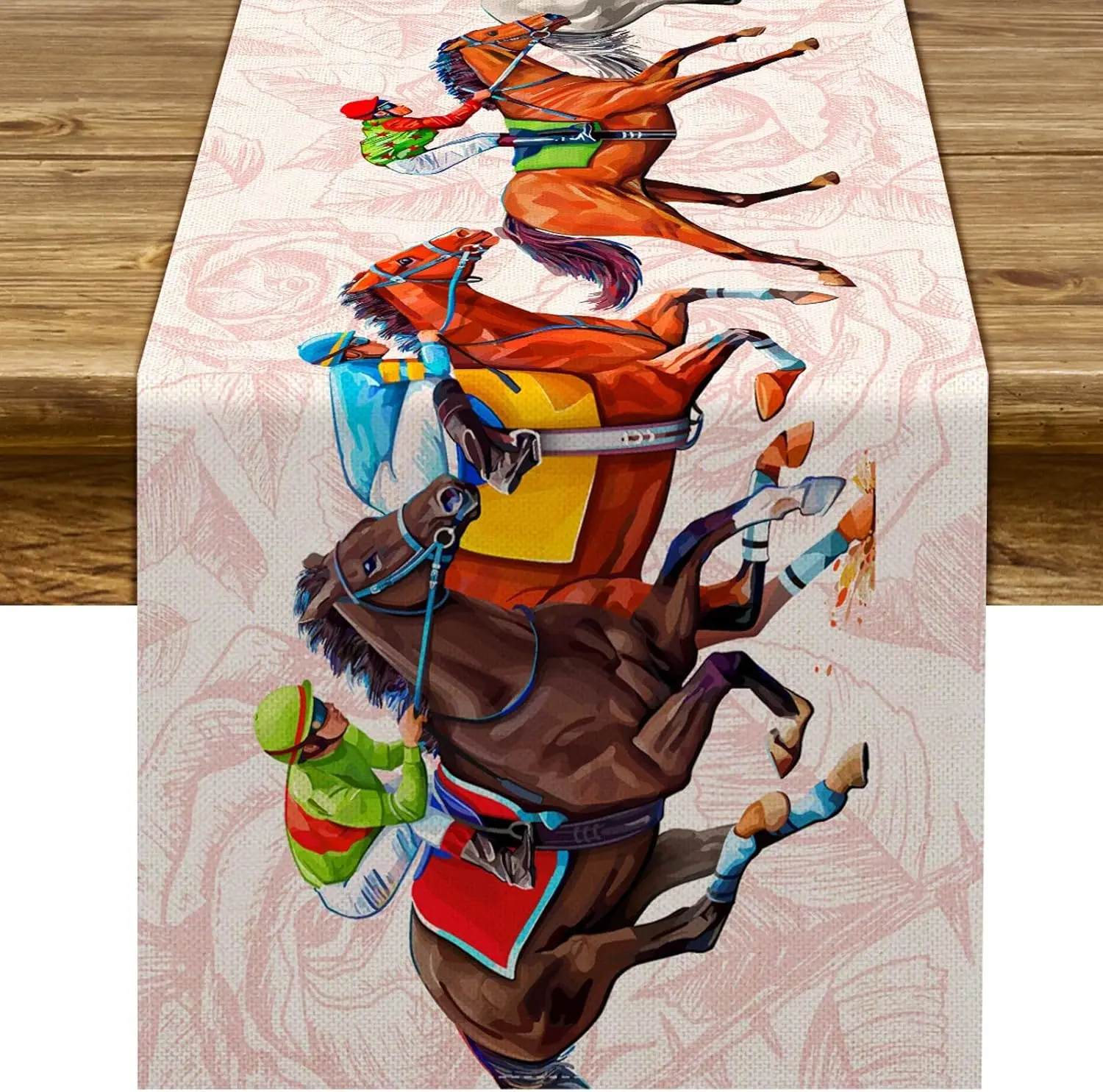 Horse Racing Jockey Kentucky Linen Table Runner Sports Festival Holiday Kitchen Dining Table Decoration for Home Party Decor