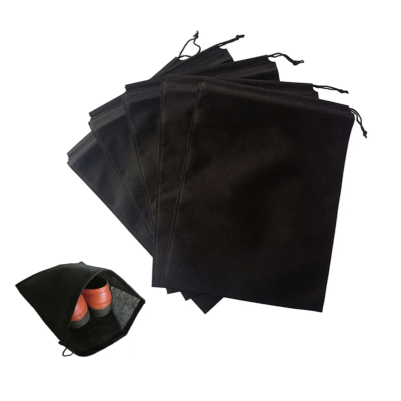 5Pcs/Set Shoes Storage Bags 30x40cm Travel Non-woven Fabric Dirty Clothes Black Storage Portable Tote Drawstring Dust Proof Bag