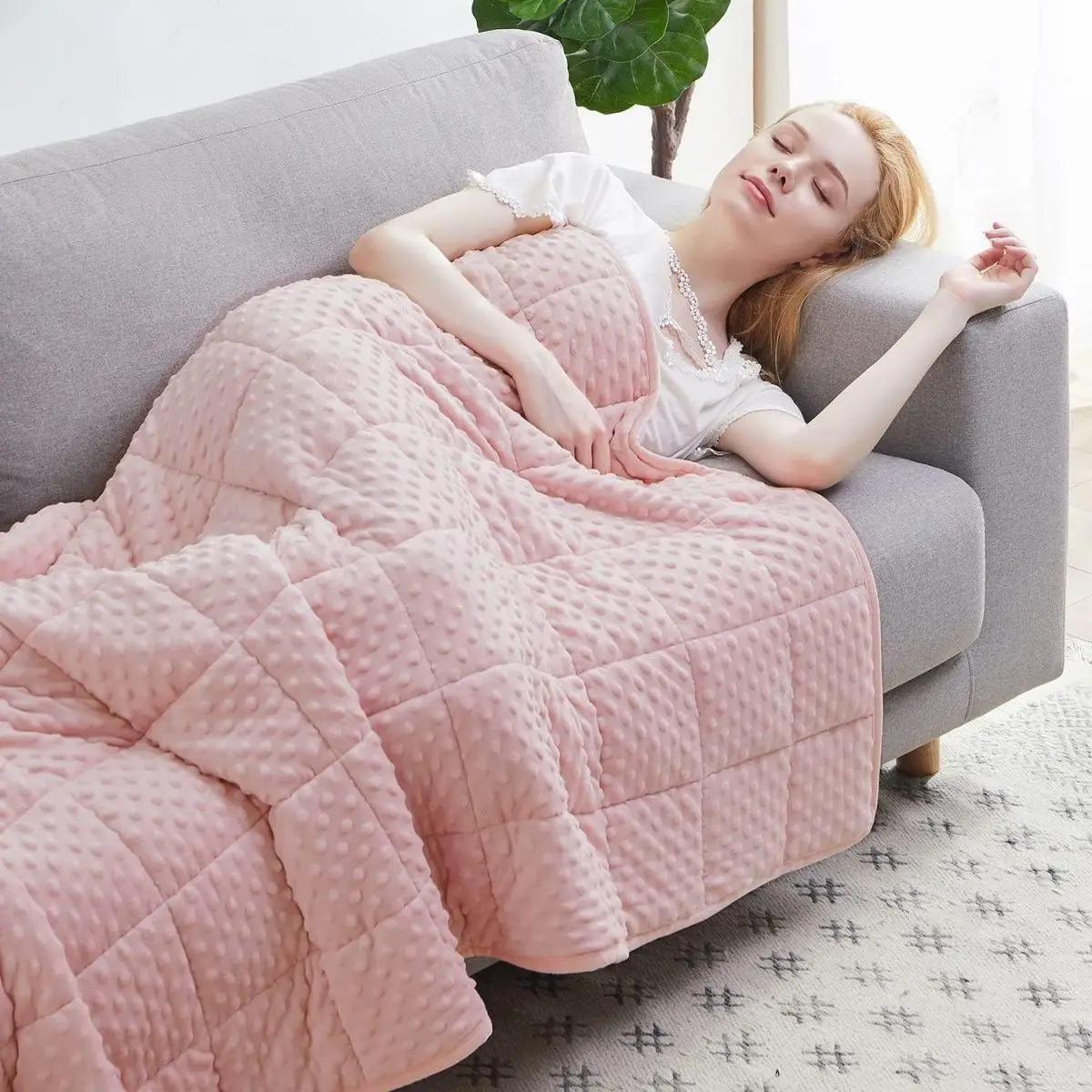 Pink Minky Dot Weighted Blanket Soft Cozy Plush Polyester Filling Heavy Throw For Adults Kids Sofa Bed Nap Relaxing Calming