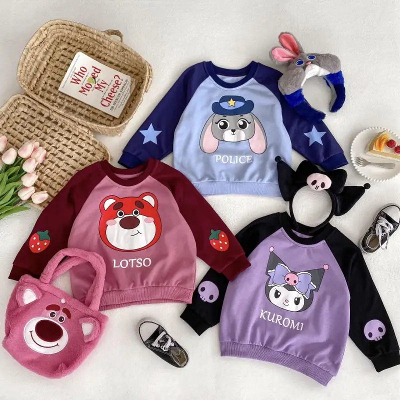 Anime Kawaii Sanrios Kuromi Cartoon Kuromi Cute Print Girls Sweater Printed Leggings Set Casual Kids Clothes Two-Piece Set Gifts