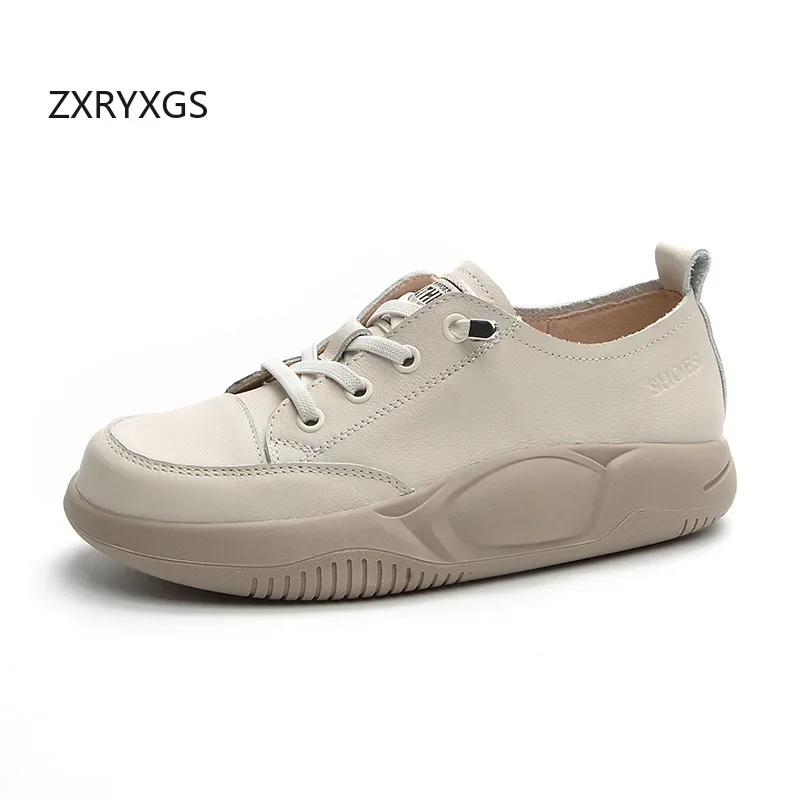 ZXRYXGS Soft Cowhide Spell Colors Women Leather Sneakers Caual Shoes 2024 Autumn Crossover Strap Flat Soft Sole Trendyl Sneakers