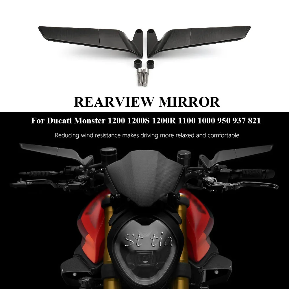 Espejo retrovisor lateral para motocicleta, compatible con Ducati Monster 1200 1200S 1200R 1100 1000 950 937 821, Kits de espejos retrovisores Stealth Winglets