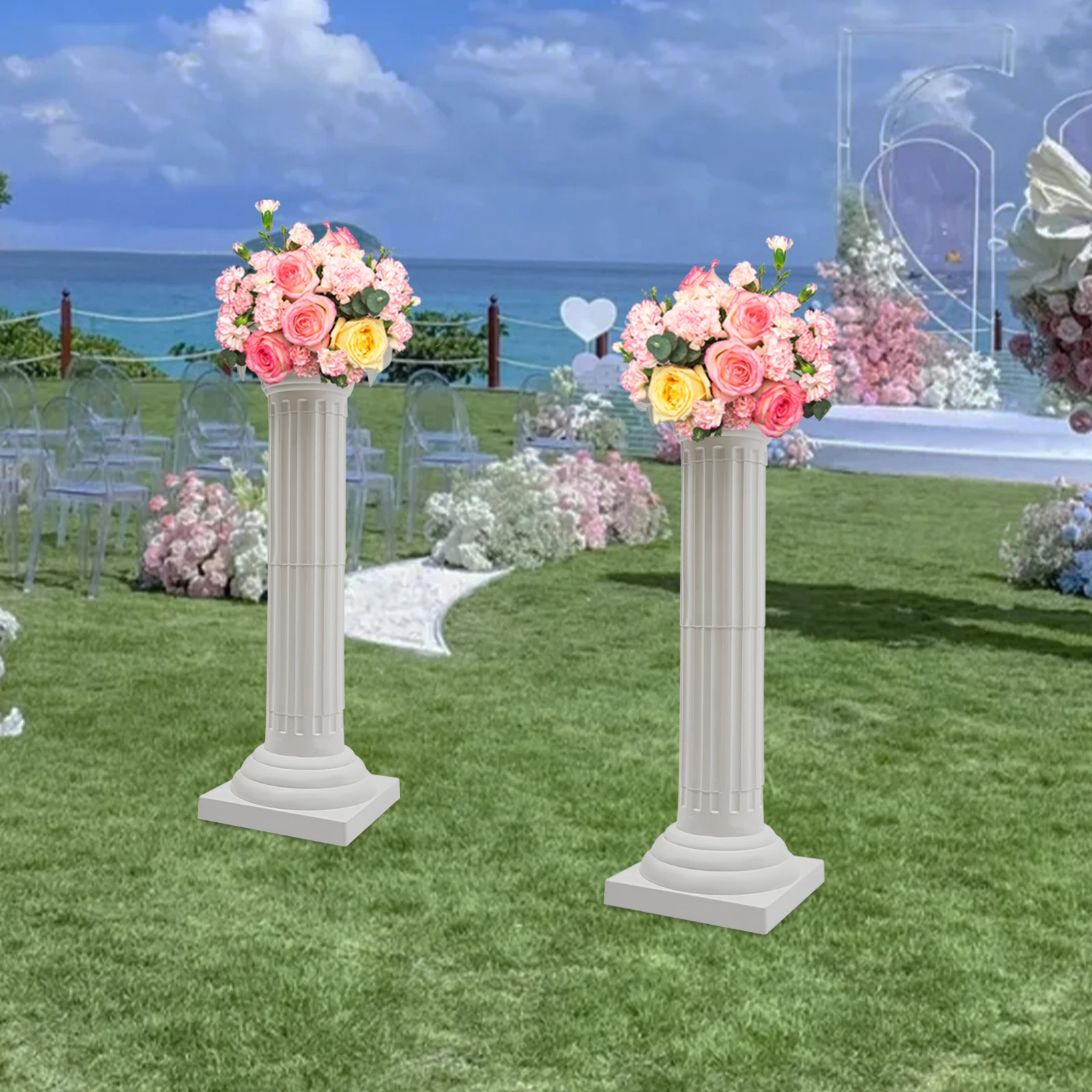 Pilar romano para paisagismo de casamento, borda lisa, altura ajustável, coluna decorativa para eventos, fácil de limpar para jardins/laterais/chuelas