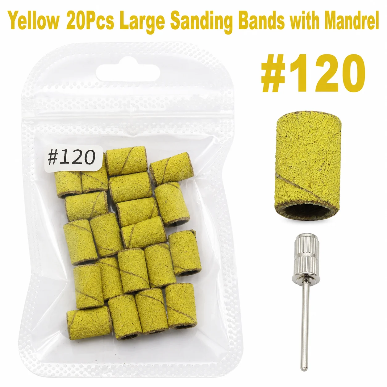 20Pcs Green Large Sanding Bands with Mandrel Nail Drill Sanding Sleeves for Acrylic Gel Polish Removal Manicure And Pedicure