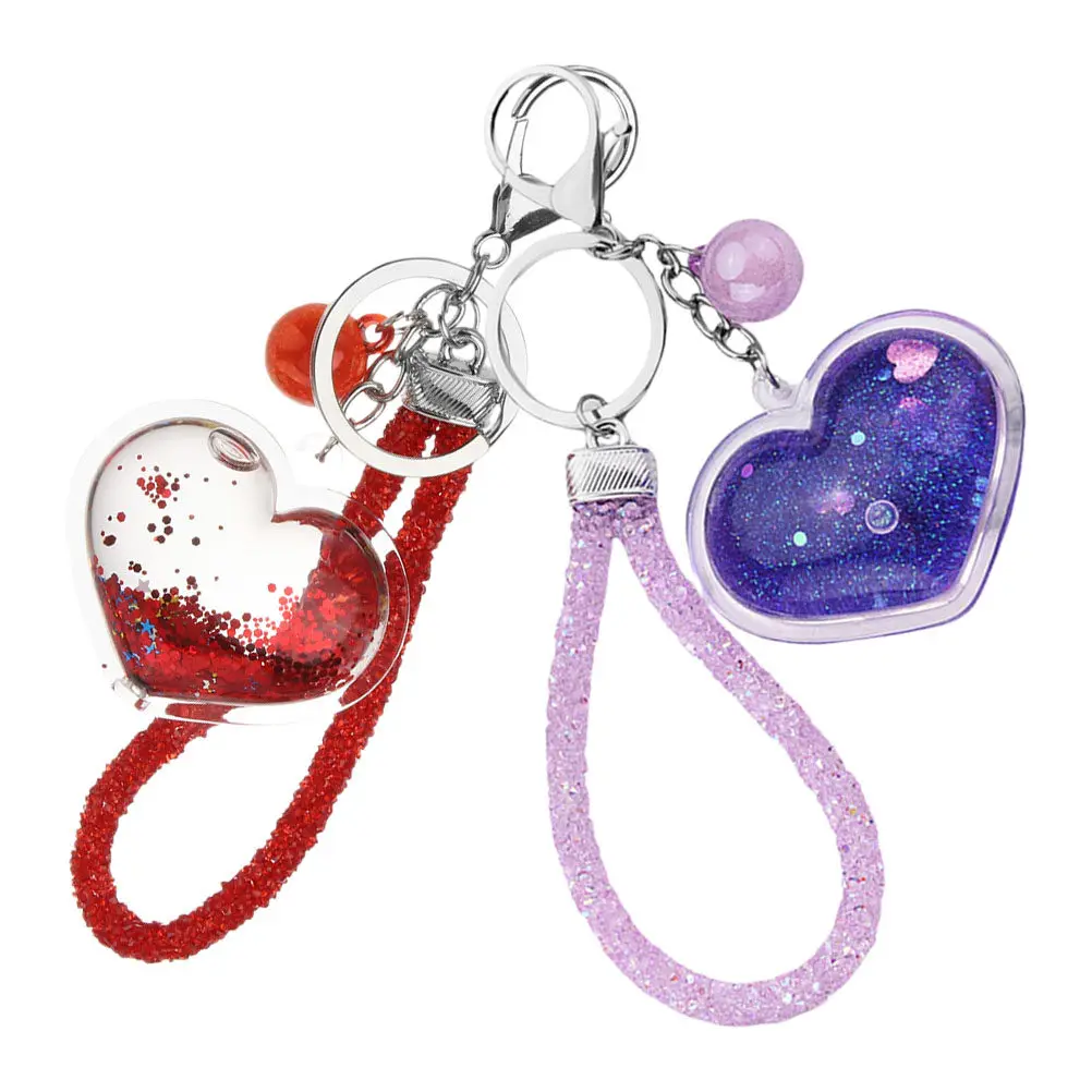 Valentine Keychain for Woman Keychains Women Cute Moving Sand Car Bag Pendant Glitter Heart Shape Keyring Charm Handbags Decor