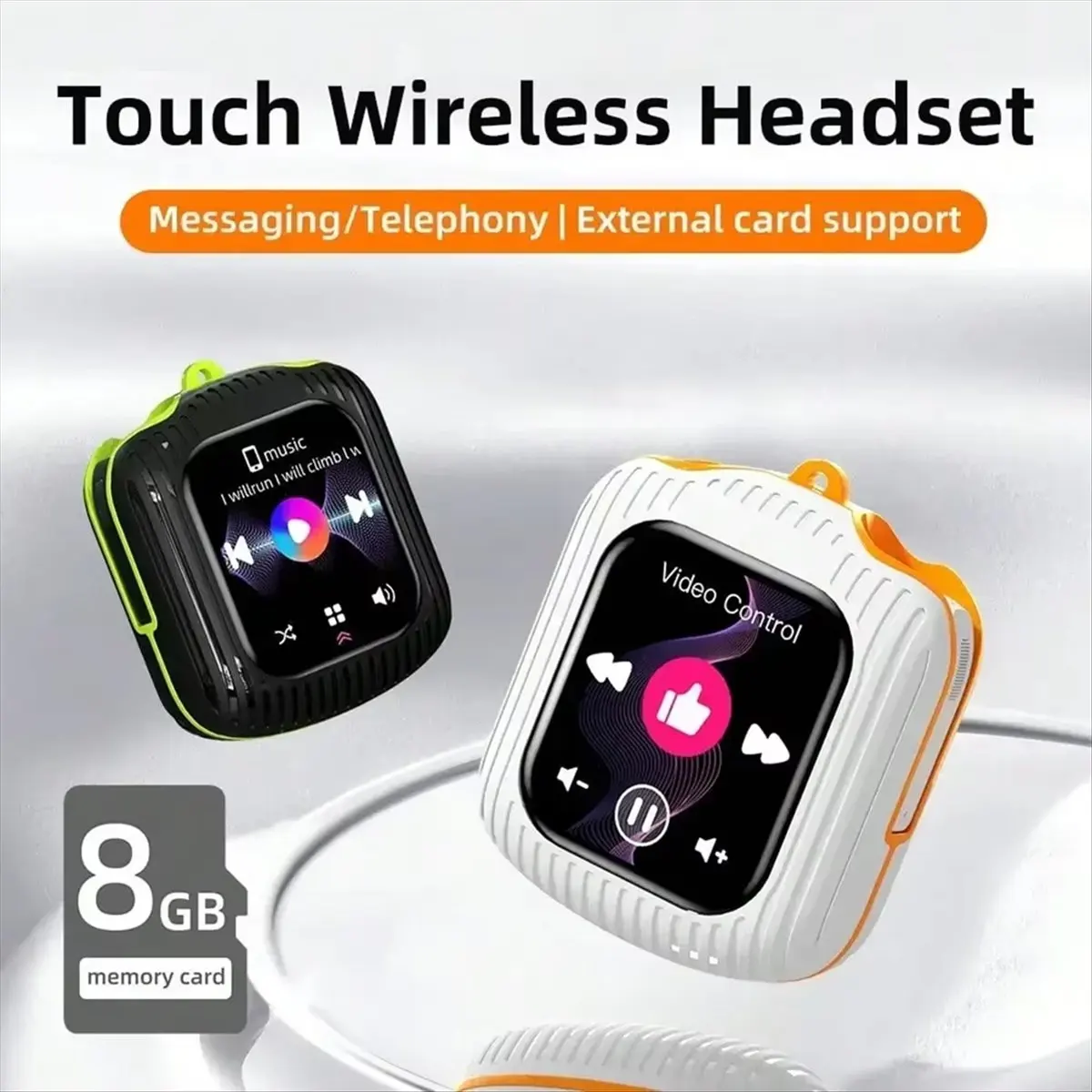 Special Offer-Intelligent Wireless Touch Screen Multifunctional Earphones ENC Noise Cancelling Bluetooth Earphones White Orange
