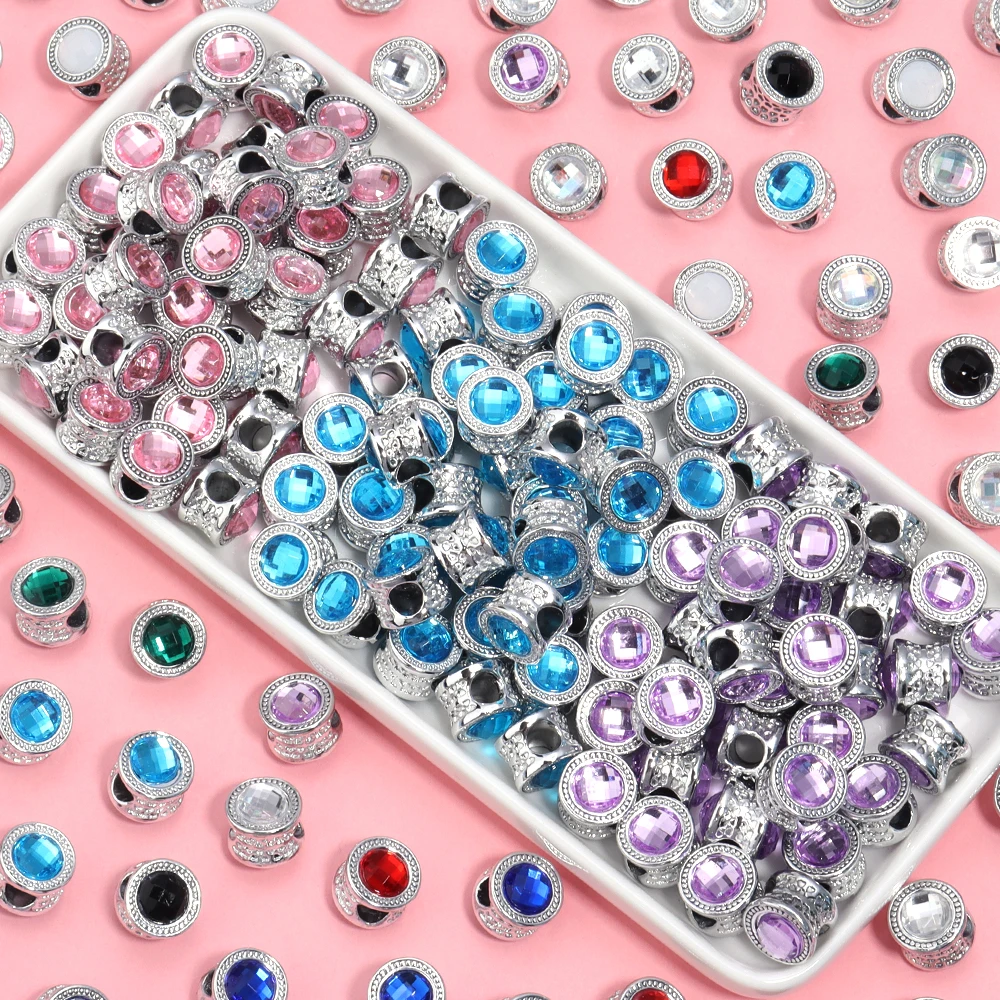 

SAUVOO 10pcs Alloy Rhinestone Beads Double side Inlaid Diamond Big Hole Spacer Loose Bead For Necklace Bracelet Jewelry Making