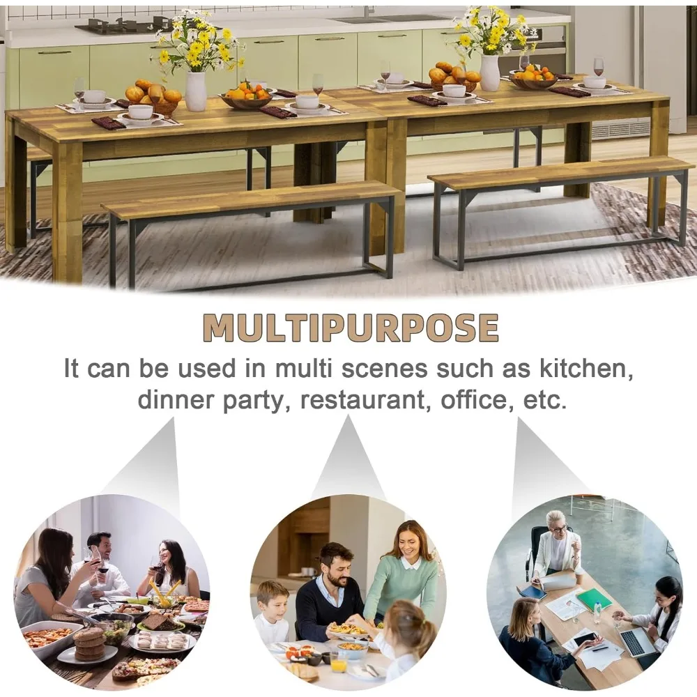 Large Farmhouse Dining Table, Wood Rectangular Long Table for Big Family, Waterproof & Scratch Resistant