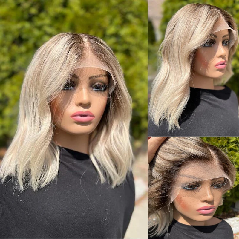 100% Real HD Human Hair Wigs Pre Plucked New in Lace Frontal Wig on Sale Ash Blonde Highlights Front Lace Wig Loose Wavy