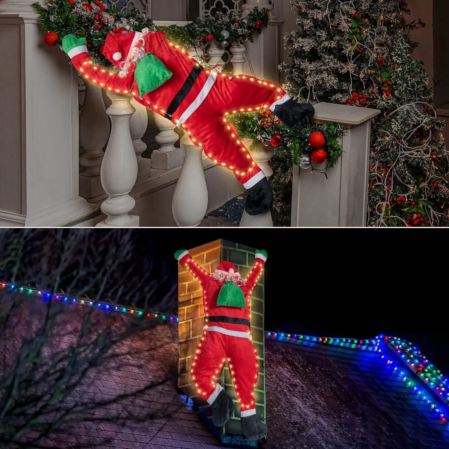 Christmas Outdoor Decoration Hanging Santa Set Lighted Hanging Santa Claus Outdoor Indoor Hanging Climbing Santa Claus