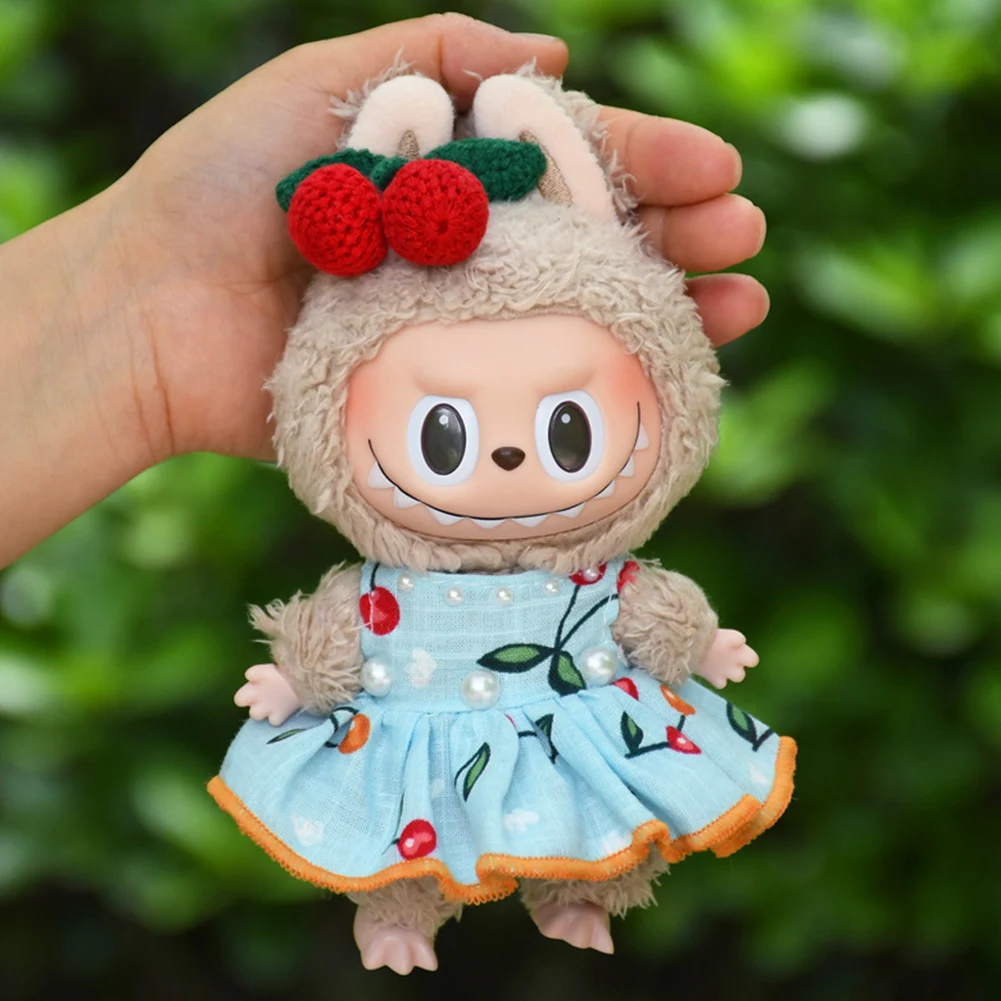 Mini Plush Doll'S Clothes Outfit Accessories For 15-17cm Labubu Idol Overalls Set Elk Coat Reusable Cherry Pleated Skirt Clothin