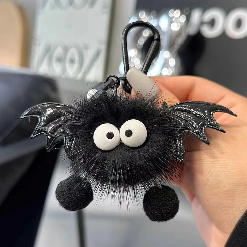 Halloween Faux Mink Fur Little Bat Little Devil Backpack Pendant Plush Keychain