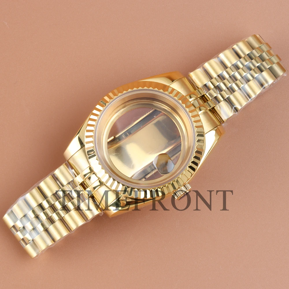 Roségoldenes 36/39 mm großes NH35-Uhrengehäuse für DATEJUST Seiko NH35 NH36-Uhrwerk, 28,5 mm Zifferblatt, wasserdichtes Jubilee-/Oyster-Armband aus 316L-Stahl – Detail 1