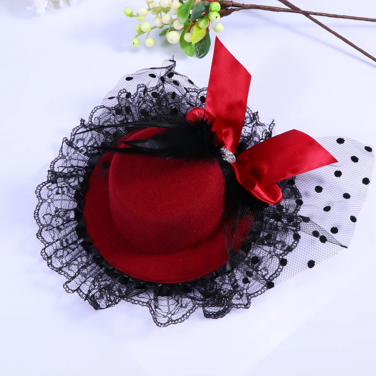 

Kids Bowknot Clip Hat Design Wedding Engagement Party Performance Wine Hair Pin Hat Hair Pins