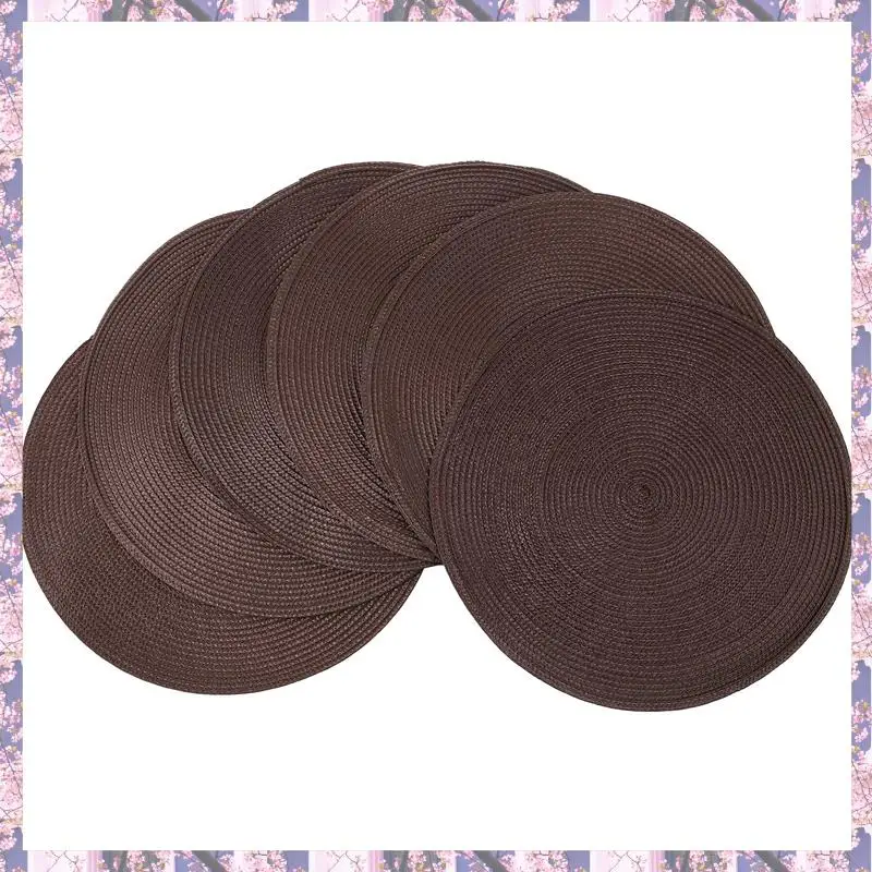 2025 Trend Round Braided Placemats Set Of 6 Table Mats For Dining Tables Woven Washable Non-Slip Place Mats 15 Inch