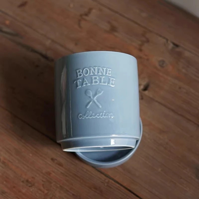 حامل شوكة سكين سيراميك بلون سادة، حاوية تخزين استنزاف أدوات المطبخ، حامل أدوات مع قاعدة استقبال المياه لديكور المنزل #5