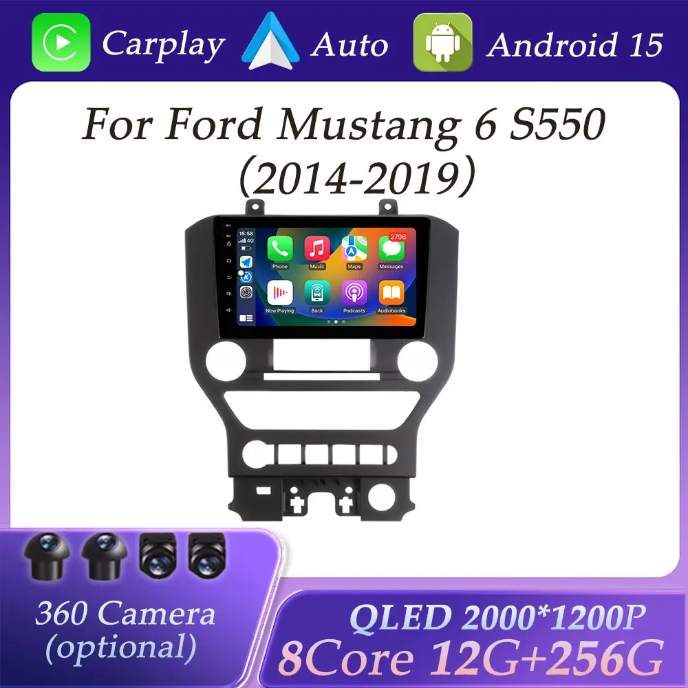 

For Ford Mustang 6 S550 2014 - 2019 QLED Screen CarPlay Car Radio Multimedia Player Split Screen GPS Navigation DSP Stereo WIFI