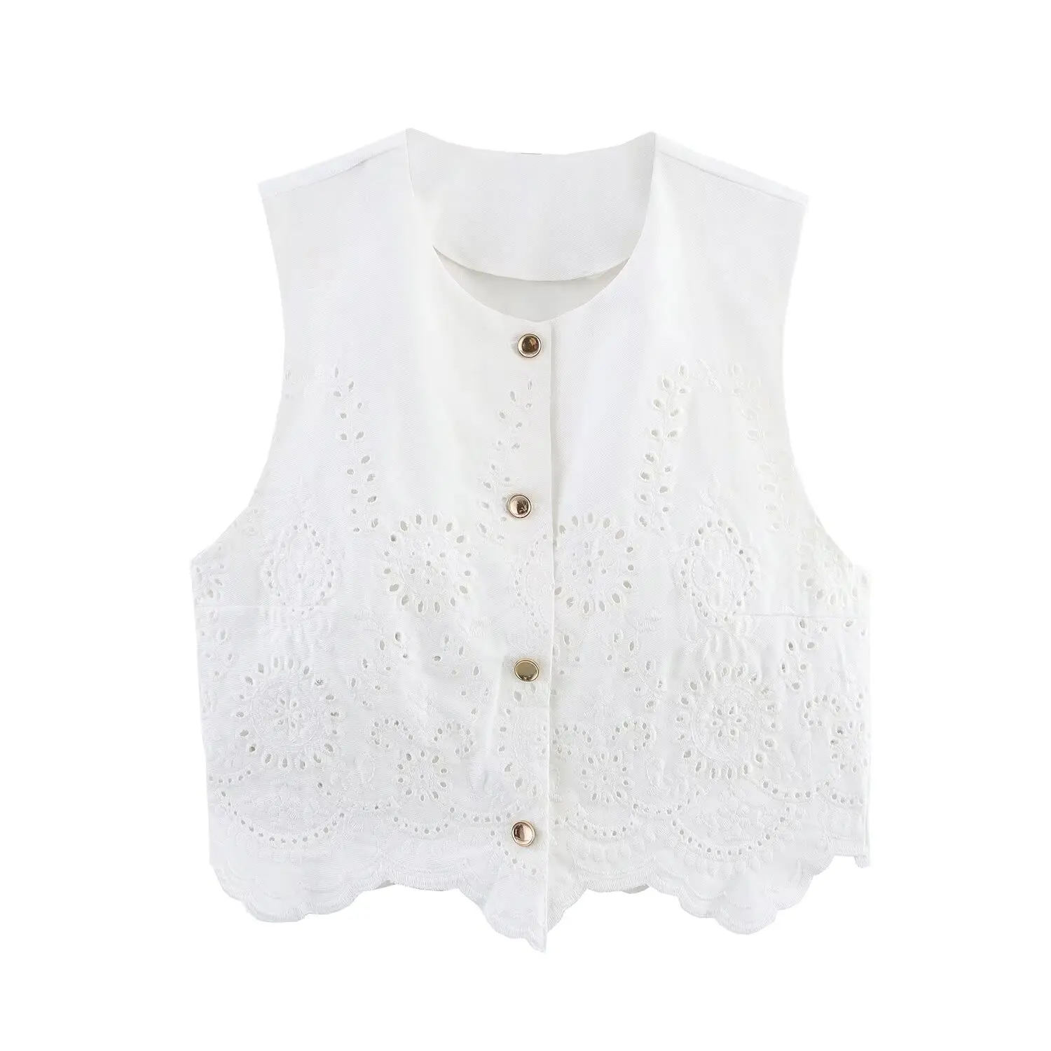 JNLEAOG – gilet ajouré brodé pour femmes, haut en Fiber de Polyester, coupe cintrée, rond Ne ort Sve, vêtements pour filles