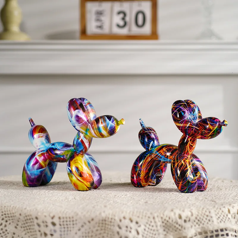 Hot-Selling Classic Colorful Graffiti Balloon Dog Ornament - European Style Creative Home Decor, Trendy Sample Room Decoration,
