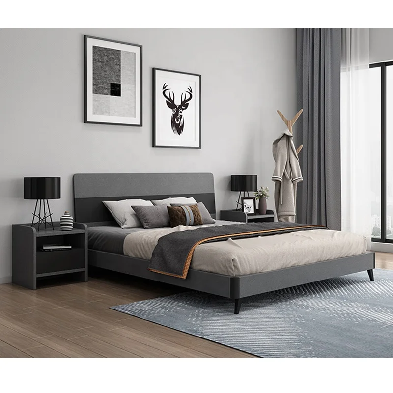 Guangzhou ordinary large gray double bed modern room cool bed frame