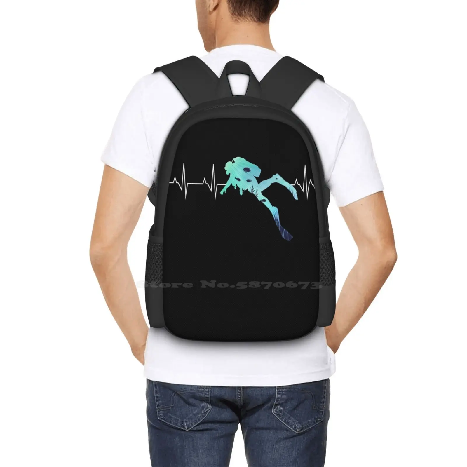 Scuba Heart Beat-Best Gift For Diver New Arrivals Unisex Bags Student Bag Backpack Scuba Heart Beat Lovers Scuba Saying Scuba