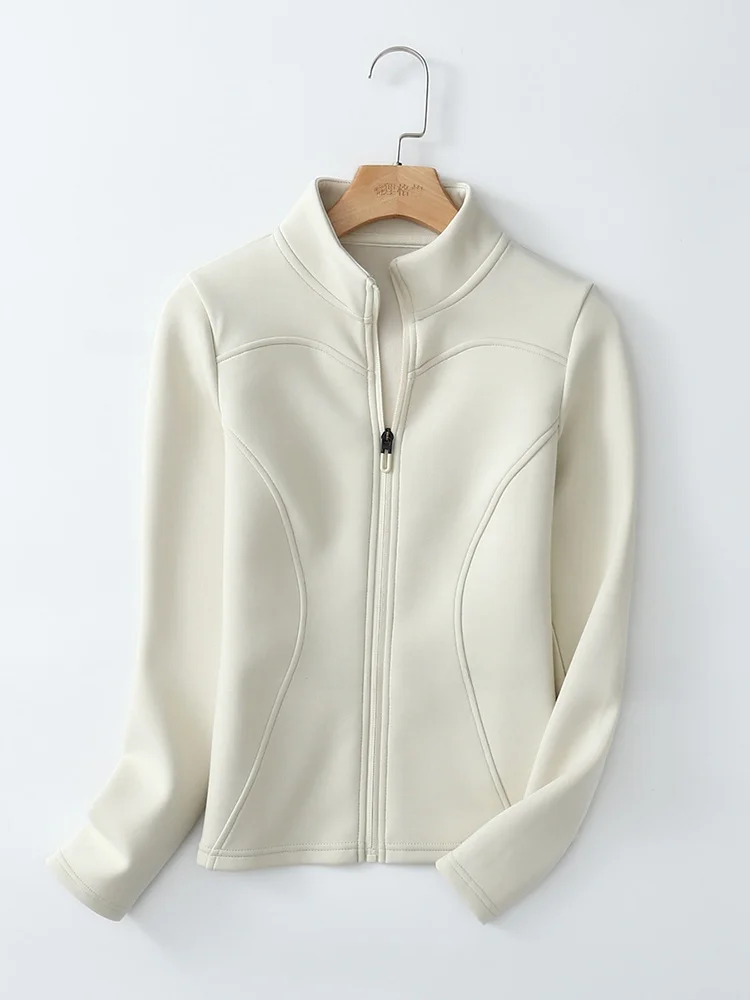 

Casual Fce Lined Stand Collar Zipper Jaet Women's Lightweight Warm Spor Running Fitn Yoga Outerwear Polyester Fiber