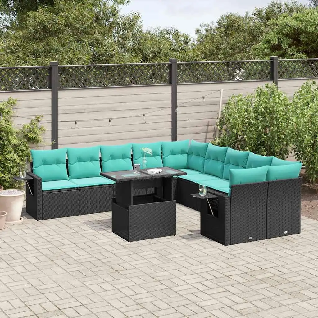 

11 Piece Outdoor Patio Sofa Set with Cushions Black Rattan Furniture Garden Lounge Set