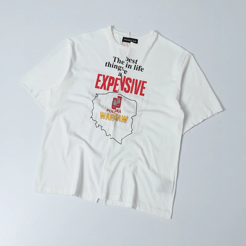 

White Project GR Irregular Splice Print T-shirt Men Women Hip Hop Misplacement Graphic Design Oversized T Shirt Tops Tee