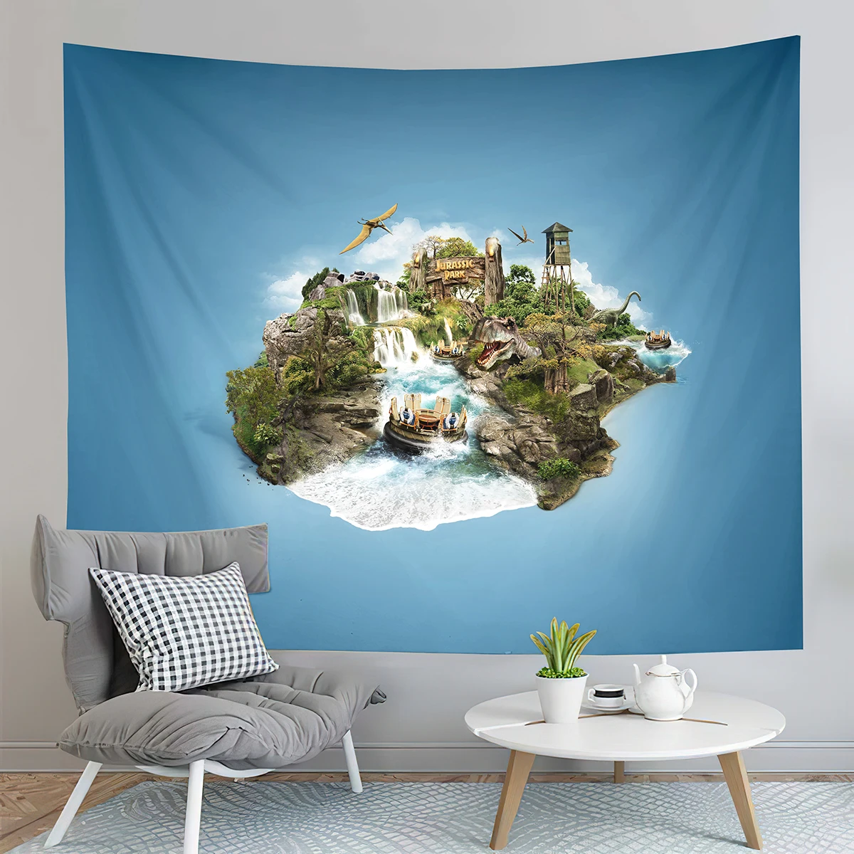 Jurassic Park Dinosaur Theme Tapestry Rafting Adventure Tapestry Home Living Room Dorm Bedroom Aesthetics Decoration Tapestries