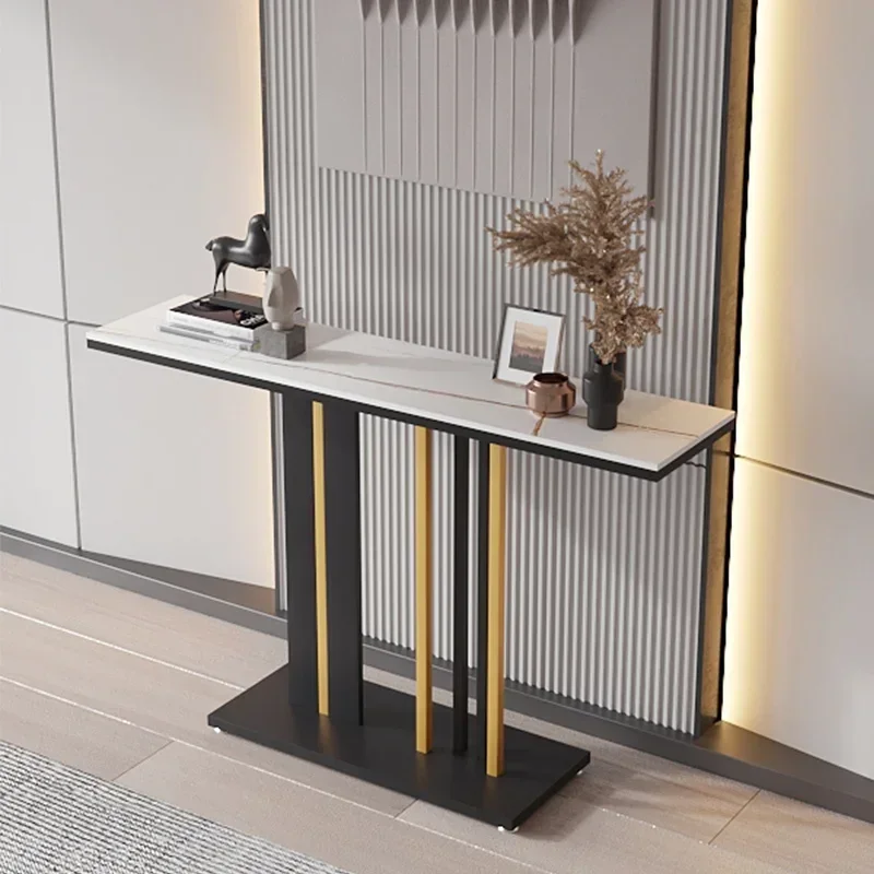 Mesa de porche italiana, gabinete de losa de roca de mármol, mesa de puerta de lujo ligera, mesa de pared larga, muebles para el hogar, decoración del pasillo del Hotel