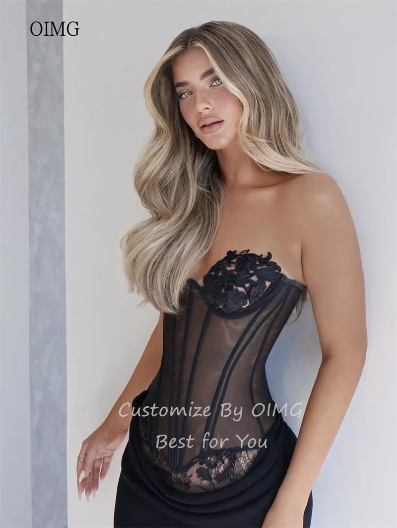 OIMG Sexy Black Sweetheart Neck Mermaid Prom Gowns Backless Party Gown Floor Length Evening Dress vestidos de fiesta Customized image 4