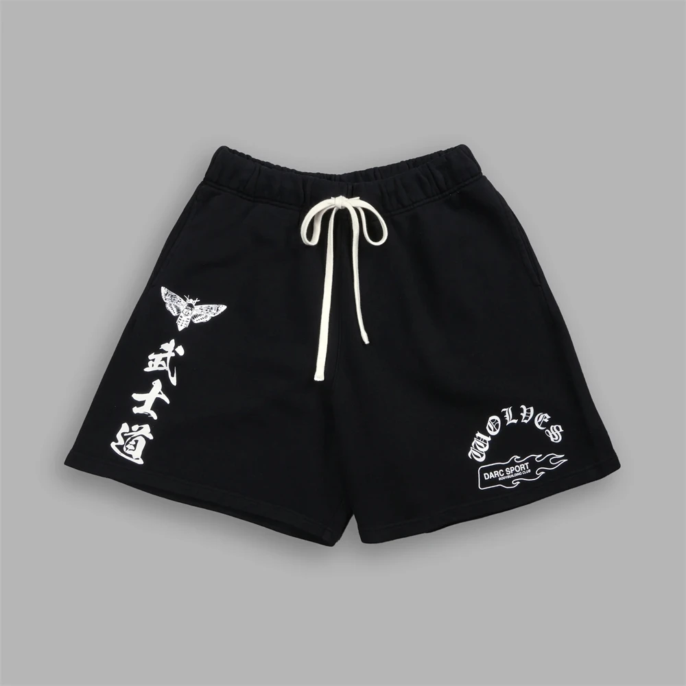 OKAMI WOLF OVERSIZED Men Cotton Shorts POST LOUNGE SWEAT SHORTS IN BLACK Casual Quarte Point Pant Joggers Gym Sports Sweatpants