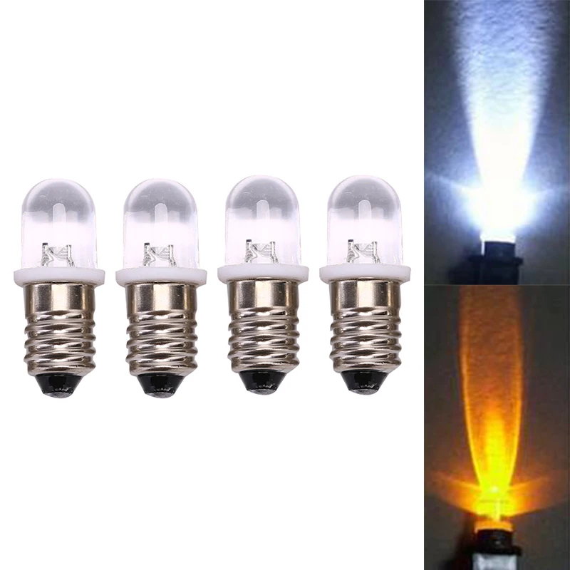 5pcs E10 Led Bulb DC 3V 4.5V Instrument Bulb E10 Indicator Bulb Old Fashioned Flashlight Bulb Car Motorcycle Accessories Tools