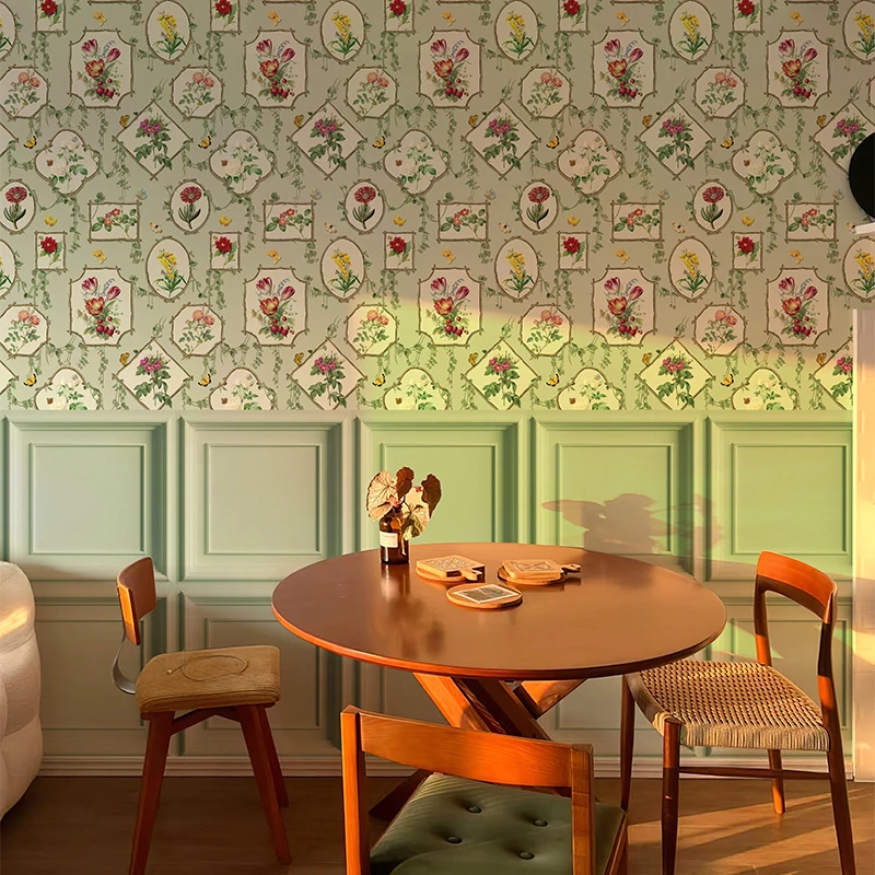Green Floral Peel And Stick Wallpaper Flowers PVC Furniture Cabinet Sticker Morden TV Background Room Decor