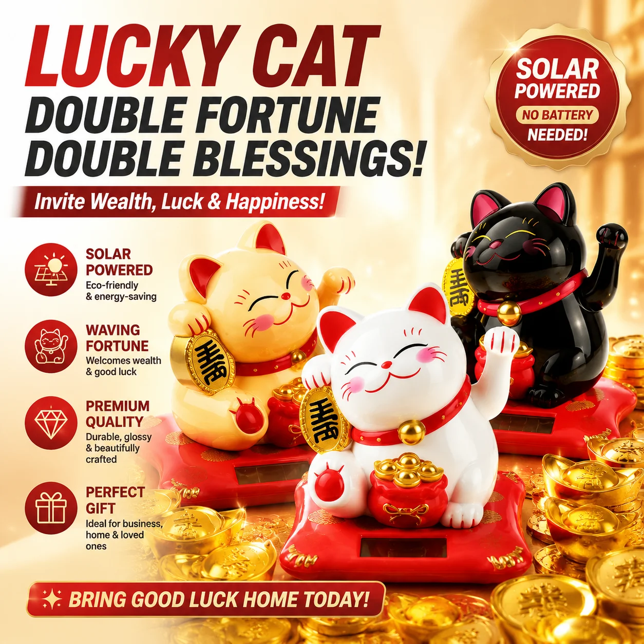 Solar wealth recruitment cat, cute wealth car accessories, office desktop ornaments, rocking cat accessories doll machine