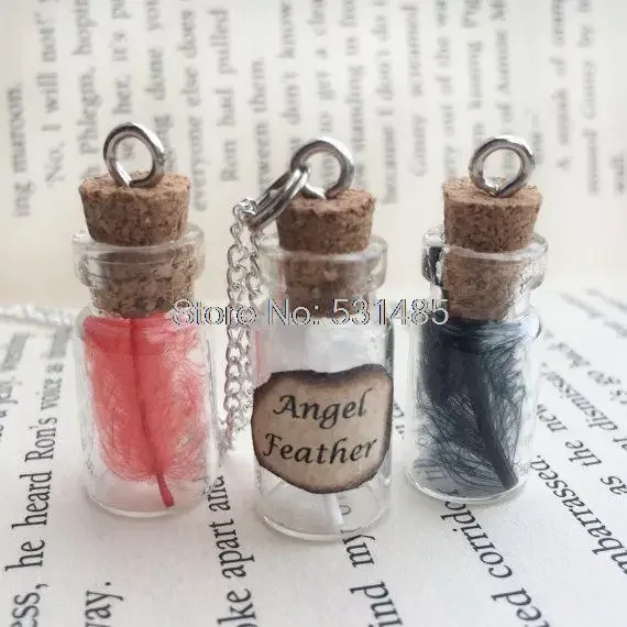 

12pcs/lot Red White Black Fallen Angel Feather Bottle Necklace Pendant jewelry