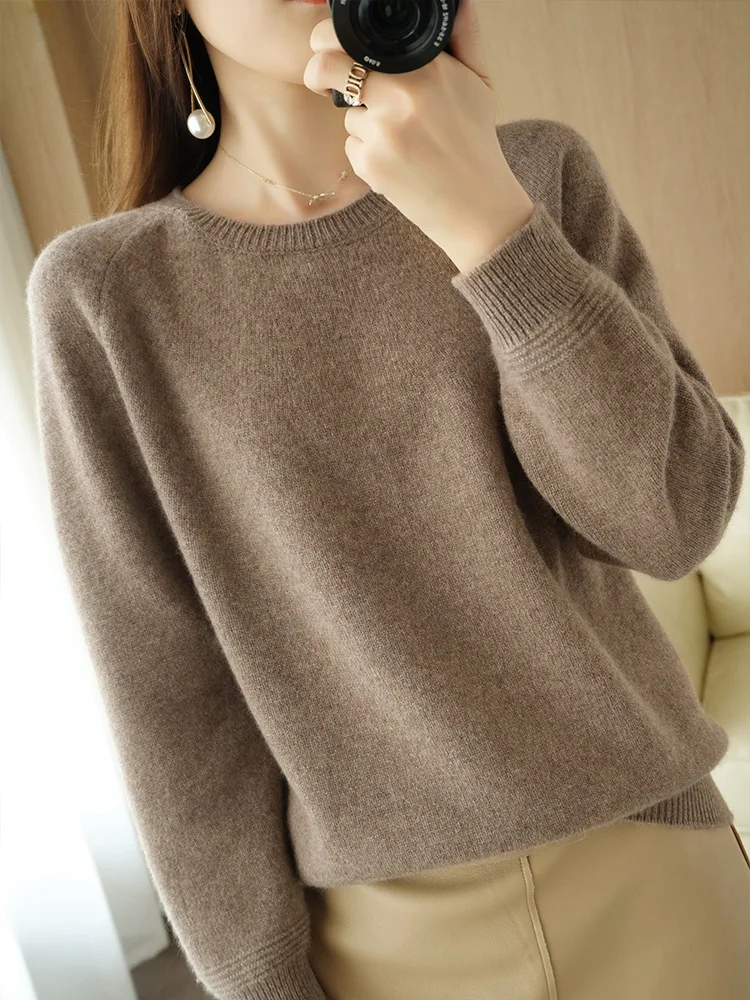 

Women's Solid Color Regular 100% Merino Wool Warm Sweater Soft Round Neck Pullover Autumn and Winter Casual Knitted Tops New