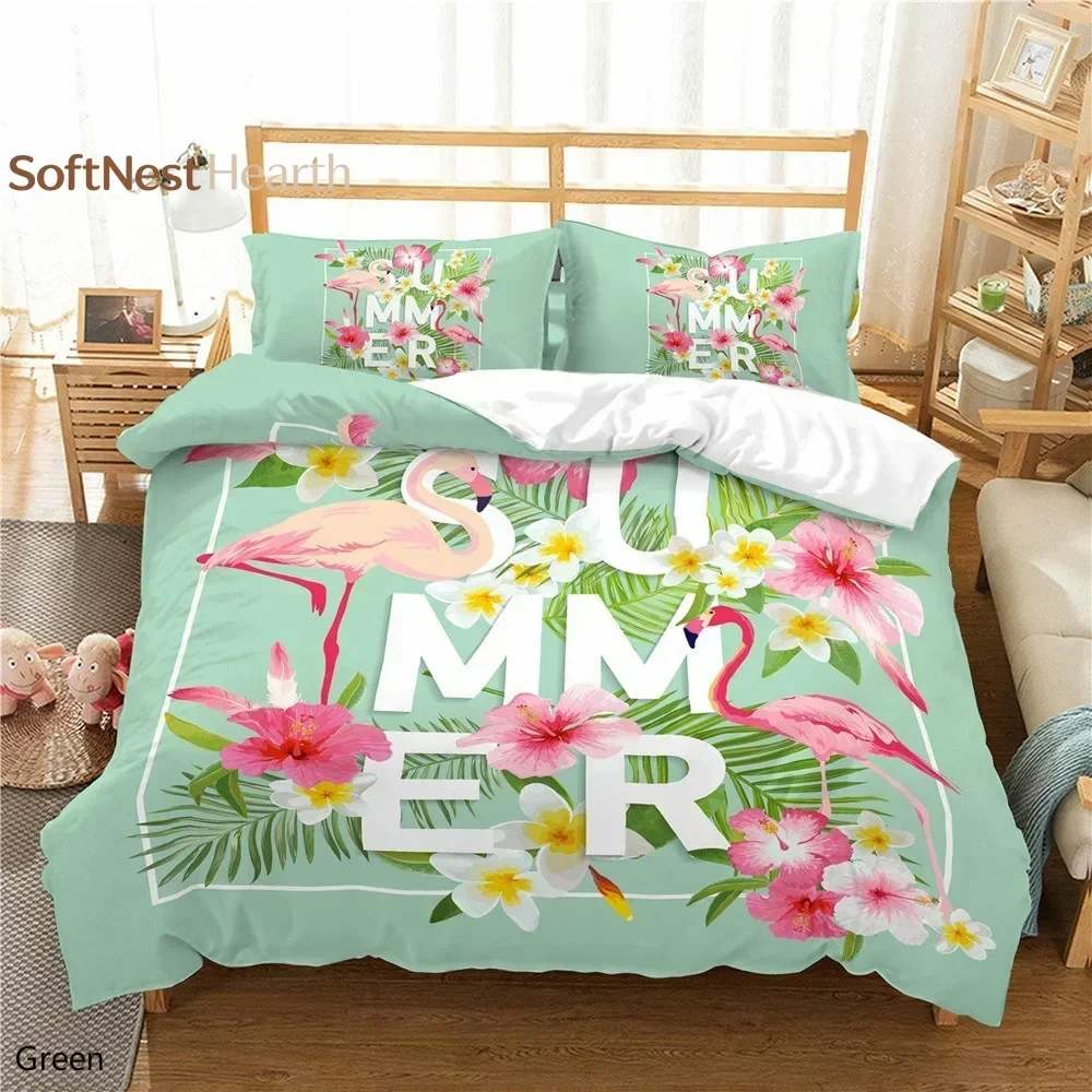 2026 Flamingo Duvet Cover With Pillow Cover Bedding Set(No Filler) 3D Printed Pink/White/Green Bed Set For Kids And Adults All S