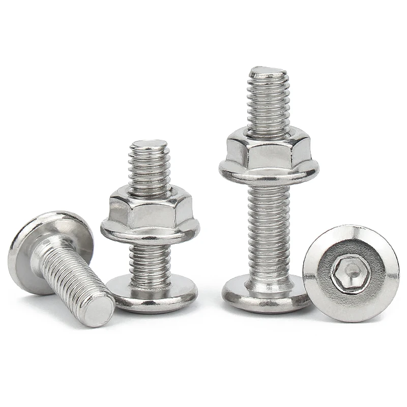 M3M4M5M6M8M10M12 Juego de tornillos y tuercas Allen con cabeza hexagonal plana grande de acero inoxidable 304 para perno de junta de conector de muebles