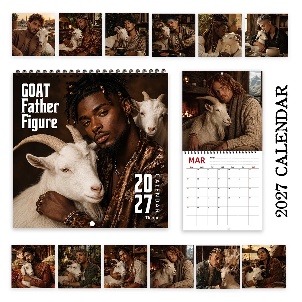 1pc 2027 Gentleman Goat Wall Calendar,12‑Month Planner,Gift For Back‑to‑School,Christmas,New Year,Free Stickers Included