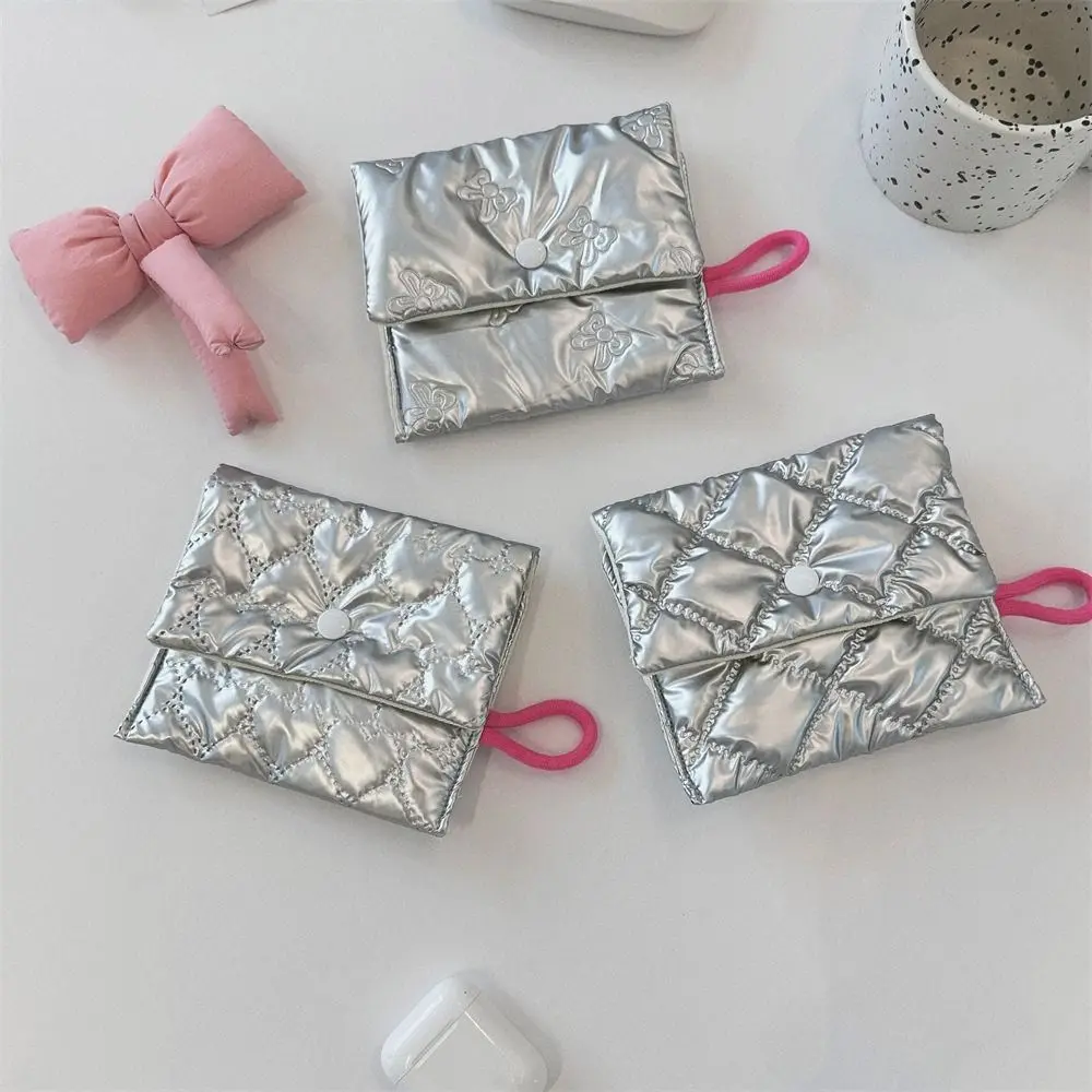 Love Rhombus Shape Silver Coin Purse Ox Cloth Korean Style Stuffed Cotton Storage Bag Storage Cloth Bag Small Item Bag